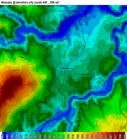 Beauzac elevation map