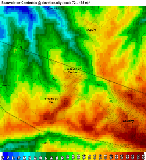 Beauvois-en-Cambrésis elevation map