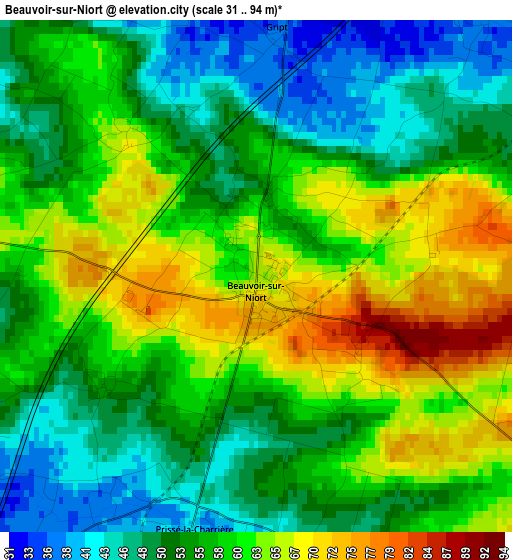 Beauvoir-sur-Niort elevation map