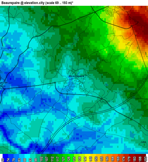 Beaurepaire elevation map