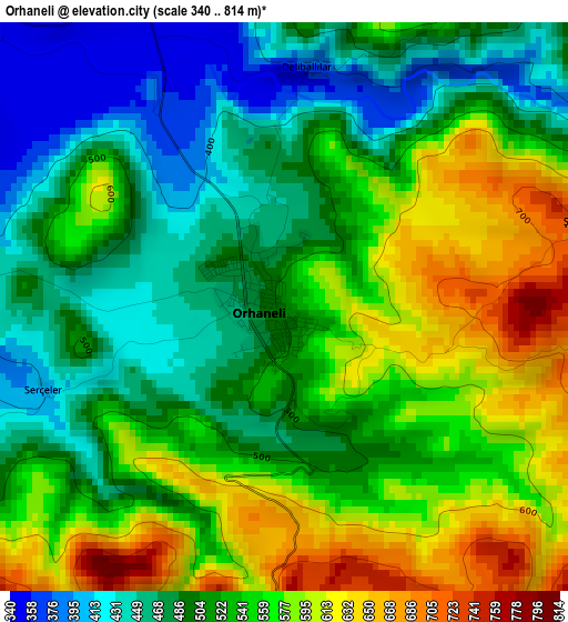 Orhaneli elevation map