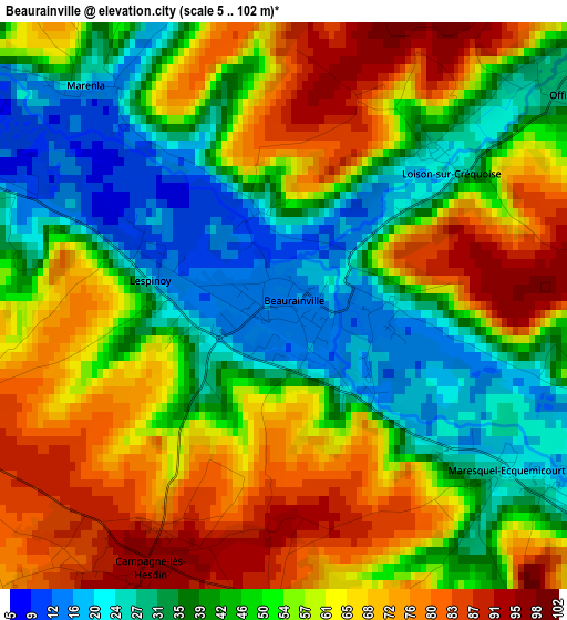 Beaurainville elevation map