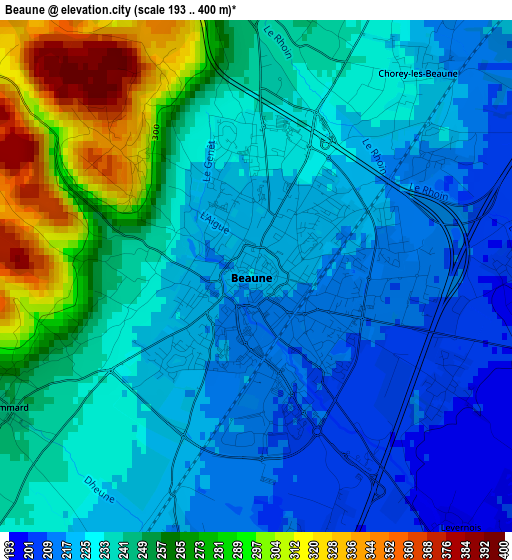 Beaune elevation map