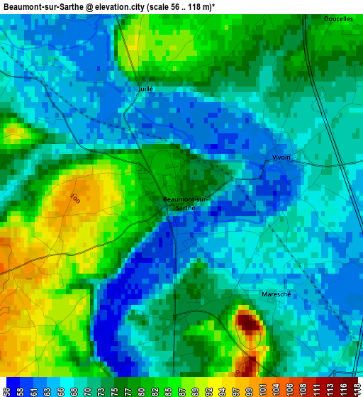 Beaumont-sur-Sarthe elevation map