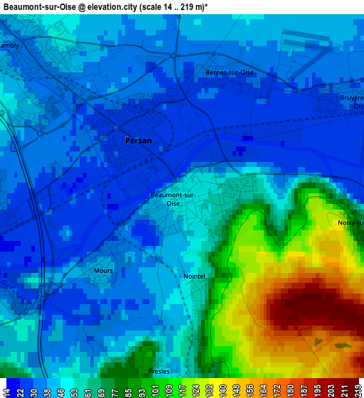 Beaumont-sur-Oise elevation map