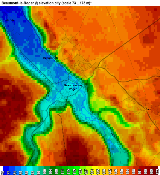 Beaumont-le-Roger elevation map