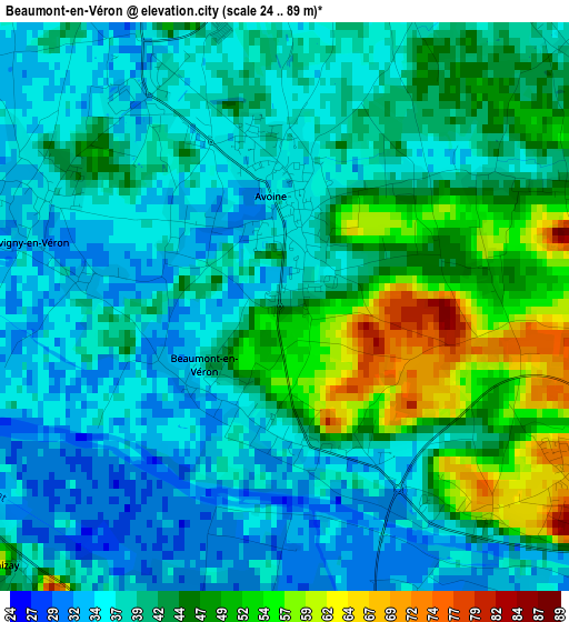 Beaumont-en-Véron elevation map