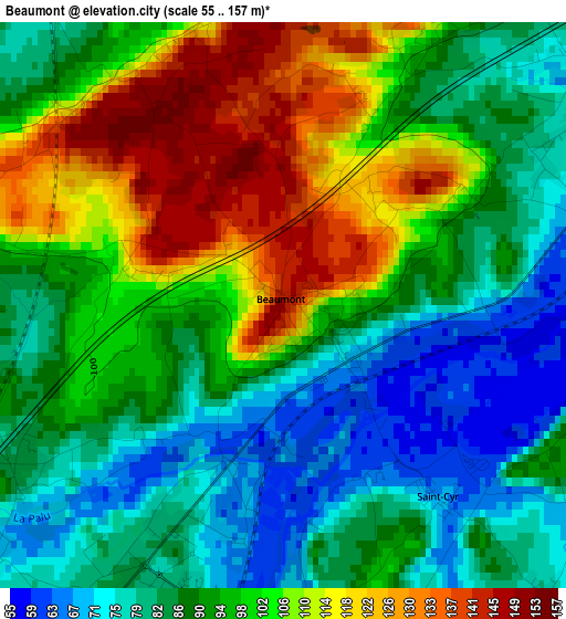 Beaumont elevation map