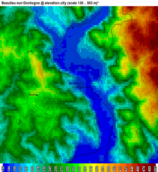 Beaulieu-sur-Dordogne elevation map