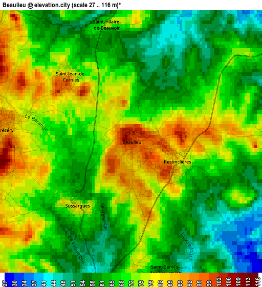 Beaulieu elevation map