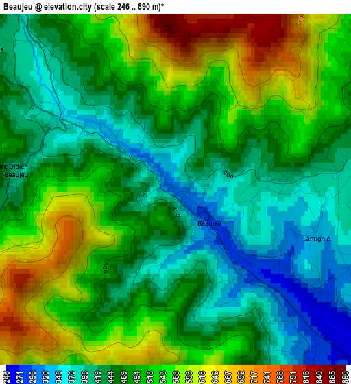 Beaujeu elevation map