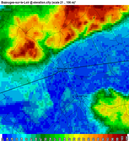 Bazouges-sur-le-Loir elevation map