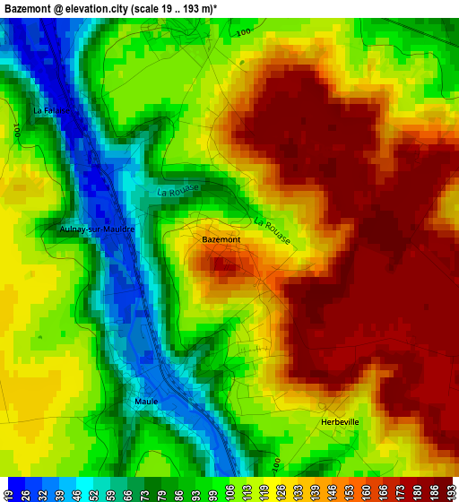 Bazemont elevation map