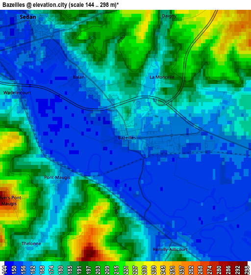 Bazeilles elevation map