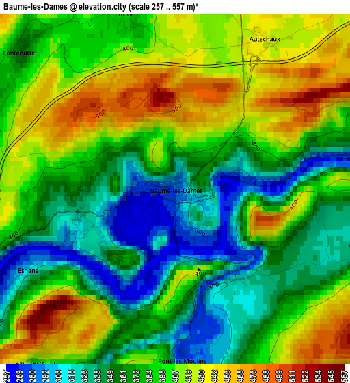 Baume-les-Dames elevation map