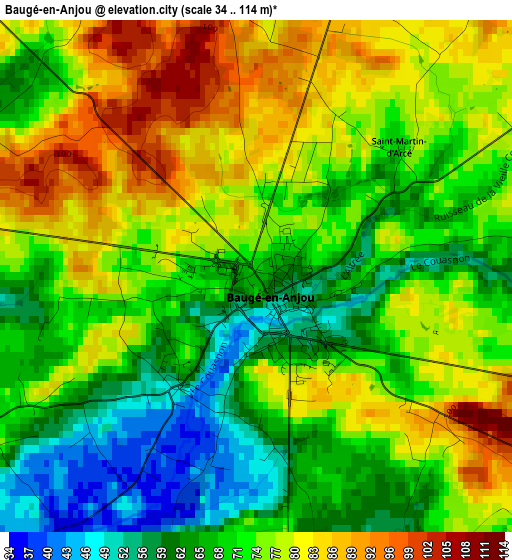 Baugé-en-Anjou elevation map