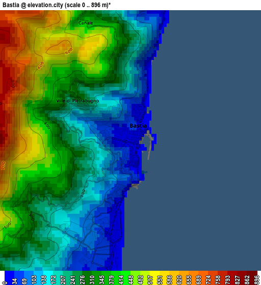 Bastia elevation map