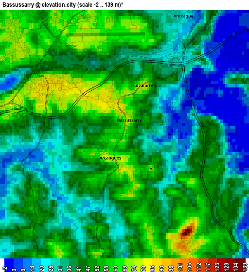 Bassussarry elevation map