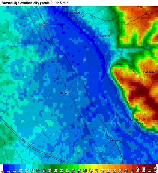 Barsac elevation map