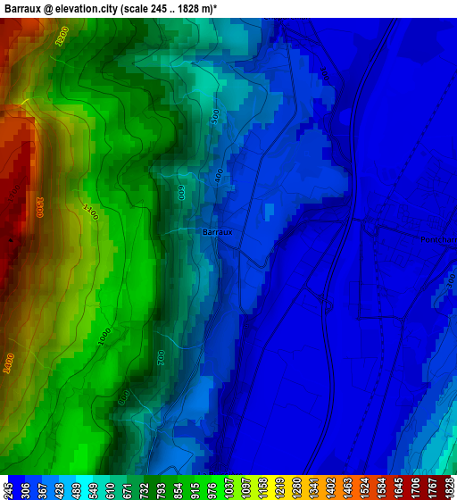 Barraux elevation map