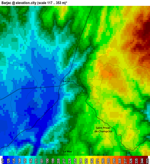 Barjac elevation map