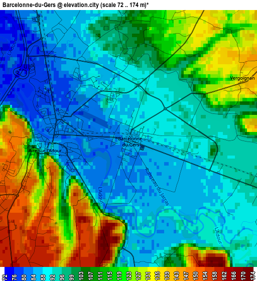 Barcelonne-du-Gers elevation map