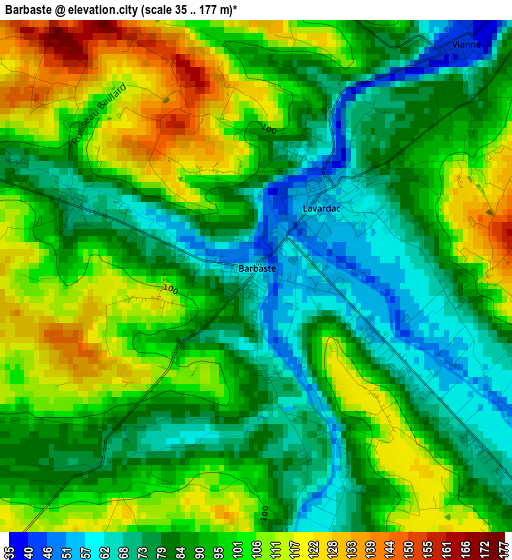 Barbaste elevation map