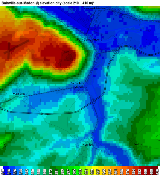 Bainville-sur-Madon elevation map