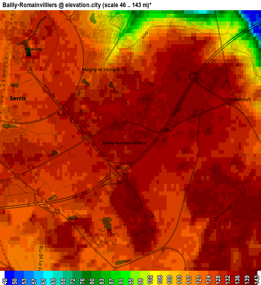 Bailly-Romainvilliers elevation map