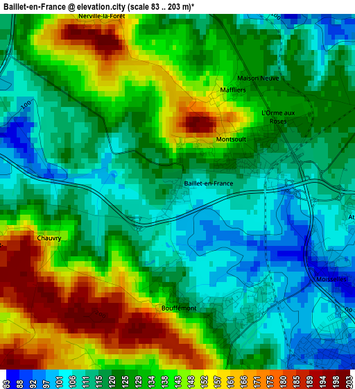 Baillet-en-France elevation map