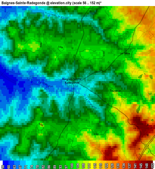 Baignes-Sainte-Radegonde elevation map