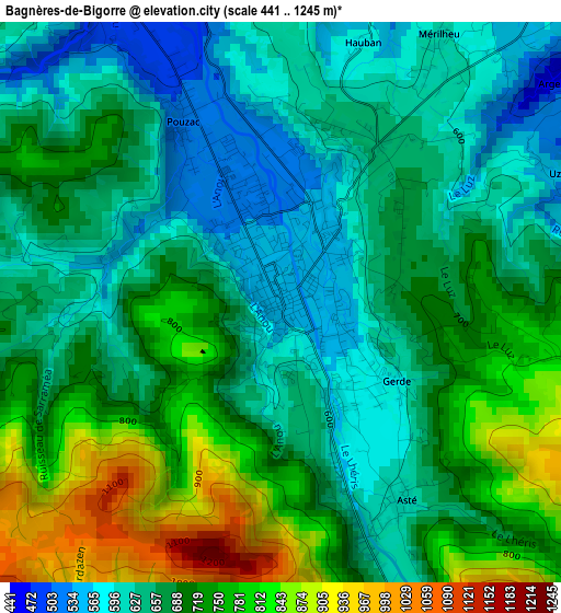 Bagnères-de-Bigorre elevation map