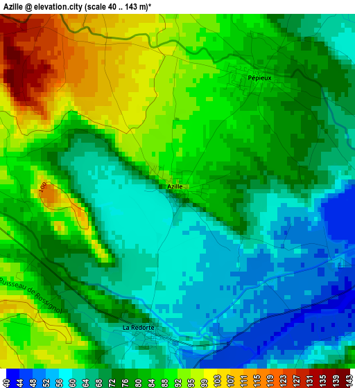 Azille elevation map