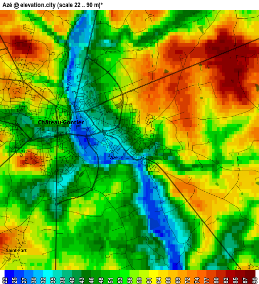 Azé elevation map