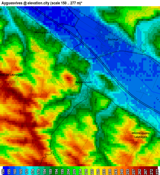 Ayguesvives elevation map