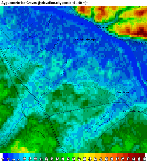 Ayguemorte-les-Graves elevation map