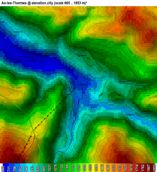 Ax-les-Thermes elevation map