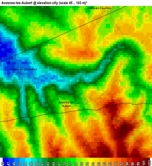 Avesnes-les-Aubert elevation map