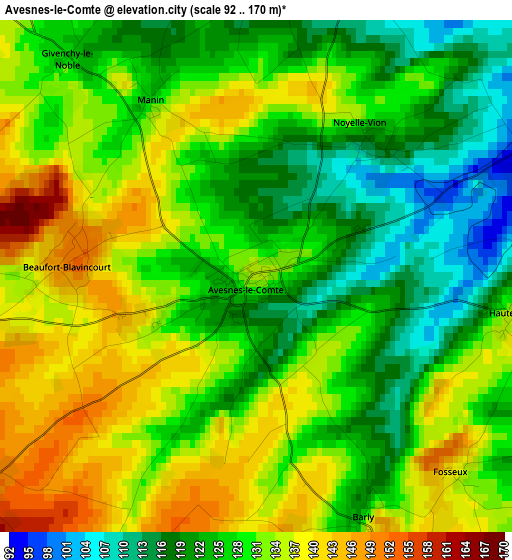 Avesnes-le-Comte elevation map