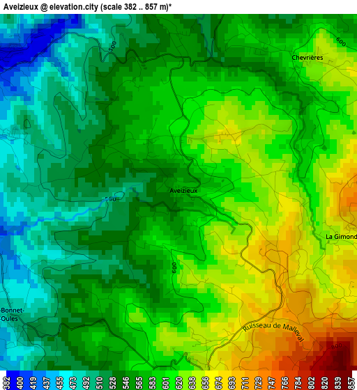 Aveizieux elevation map