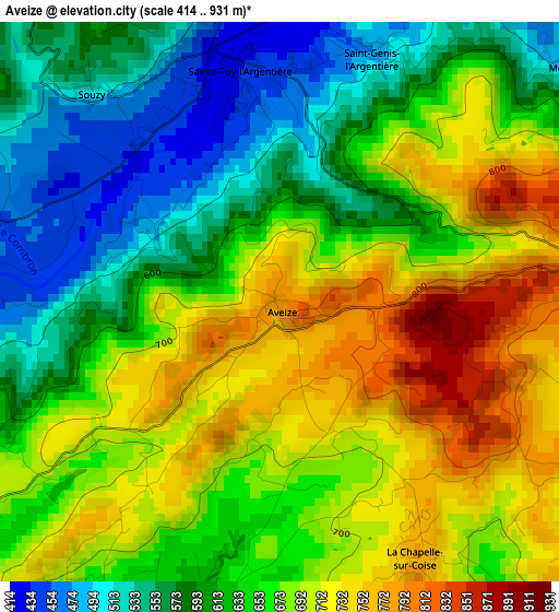 Aveize elevation map