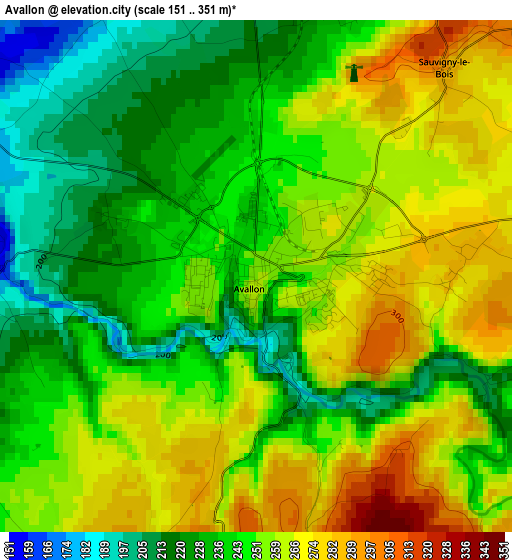 Avallon elevation map