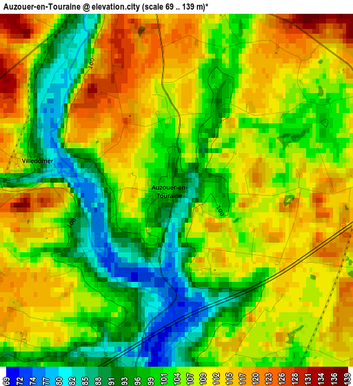 Auzouer-en-Touraine elevation map