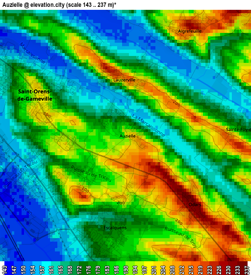 Auzielle elevation map