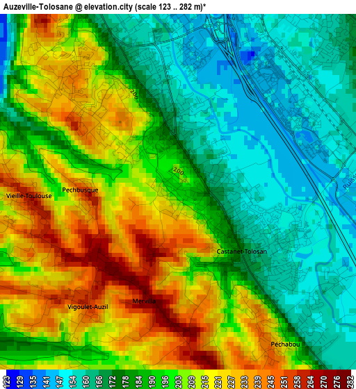 Auzeville-Tolosane elevation map