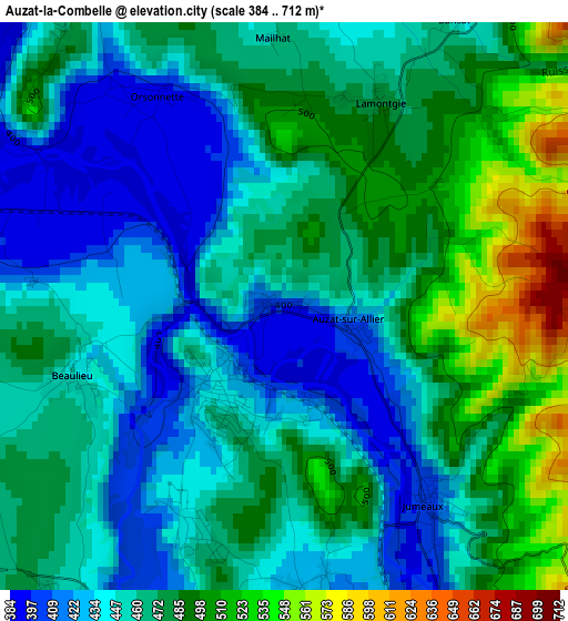 Auzat-la-Combelle elevation map