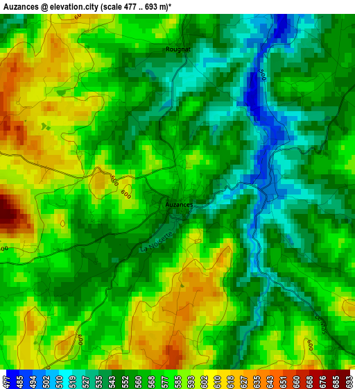 Auzances elevation map