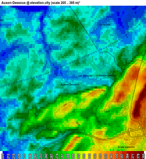 Auxon-Dessous elevation map