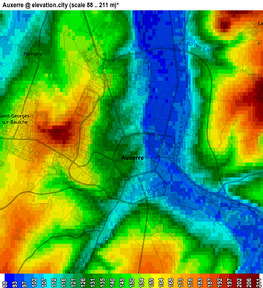 Auxerre elevation map