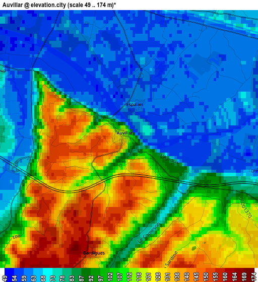 Auvillar elevation map